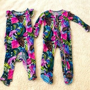 Little BUM BUMS Romper and Footies with jungle leaves print